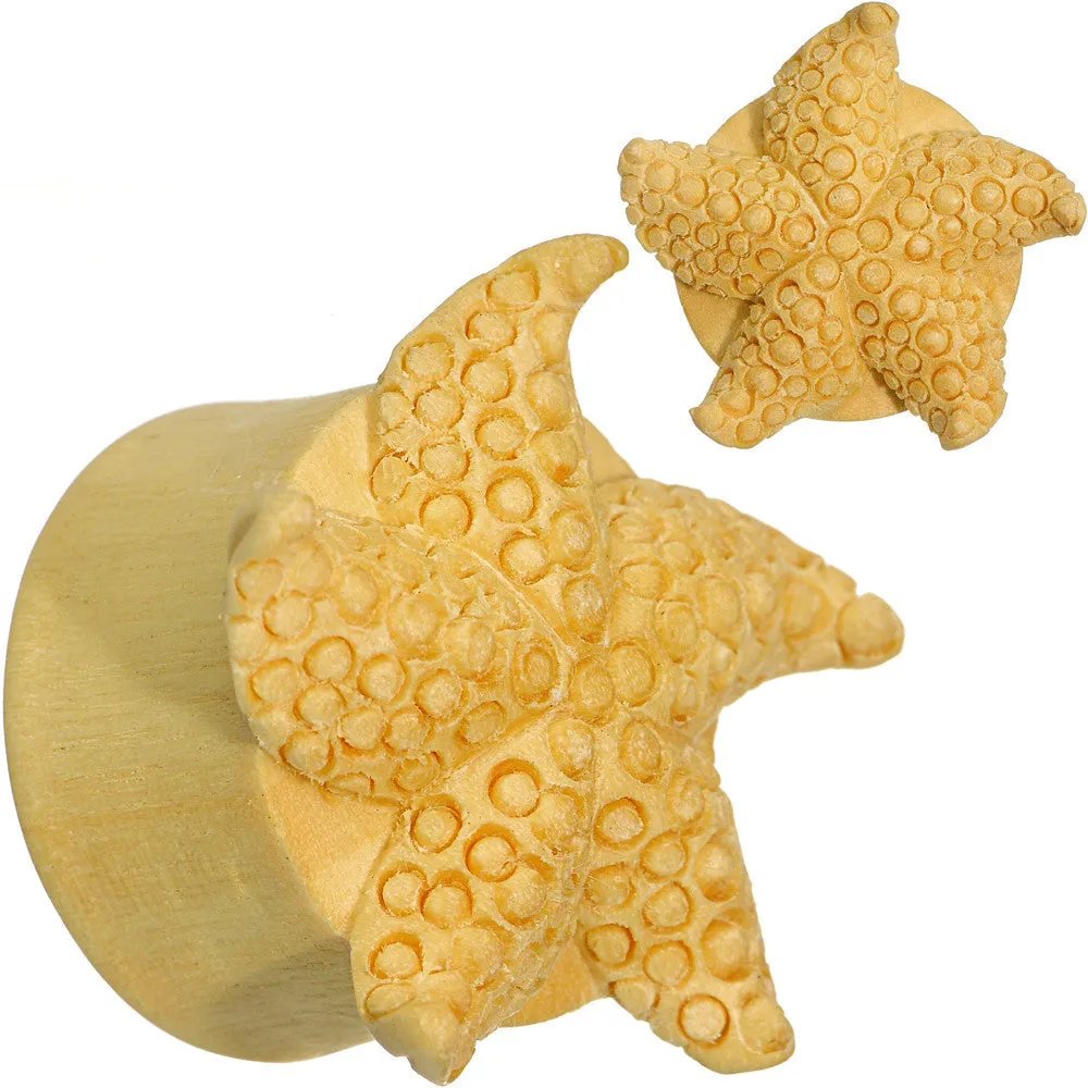 1 inch Organic Crocodile Wood Starfish Treasure Hand Carved Plug Set