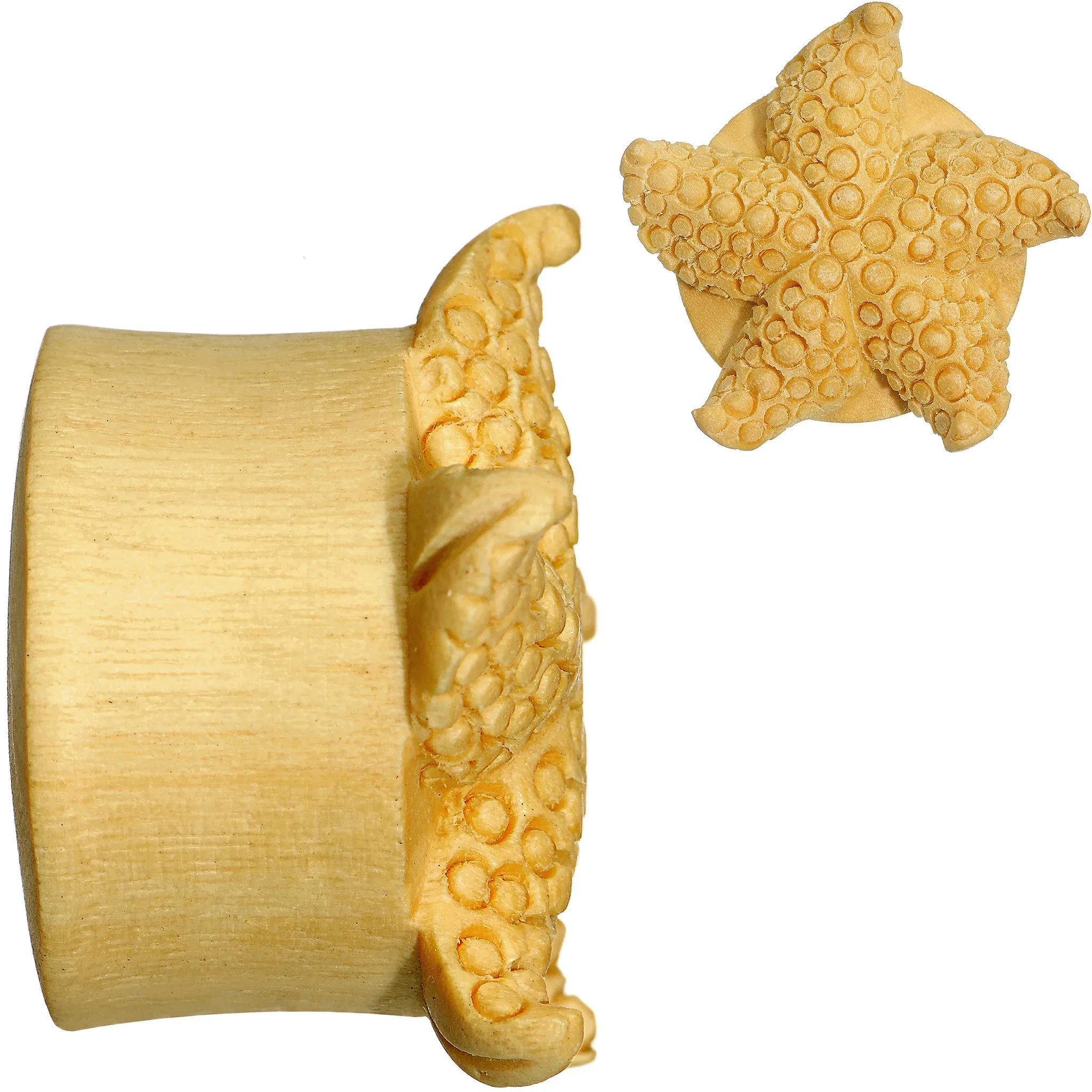 1 inch Organic Crocodile Wood Starfish Treasure Hand Carved Plug Set