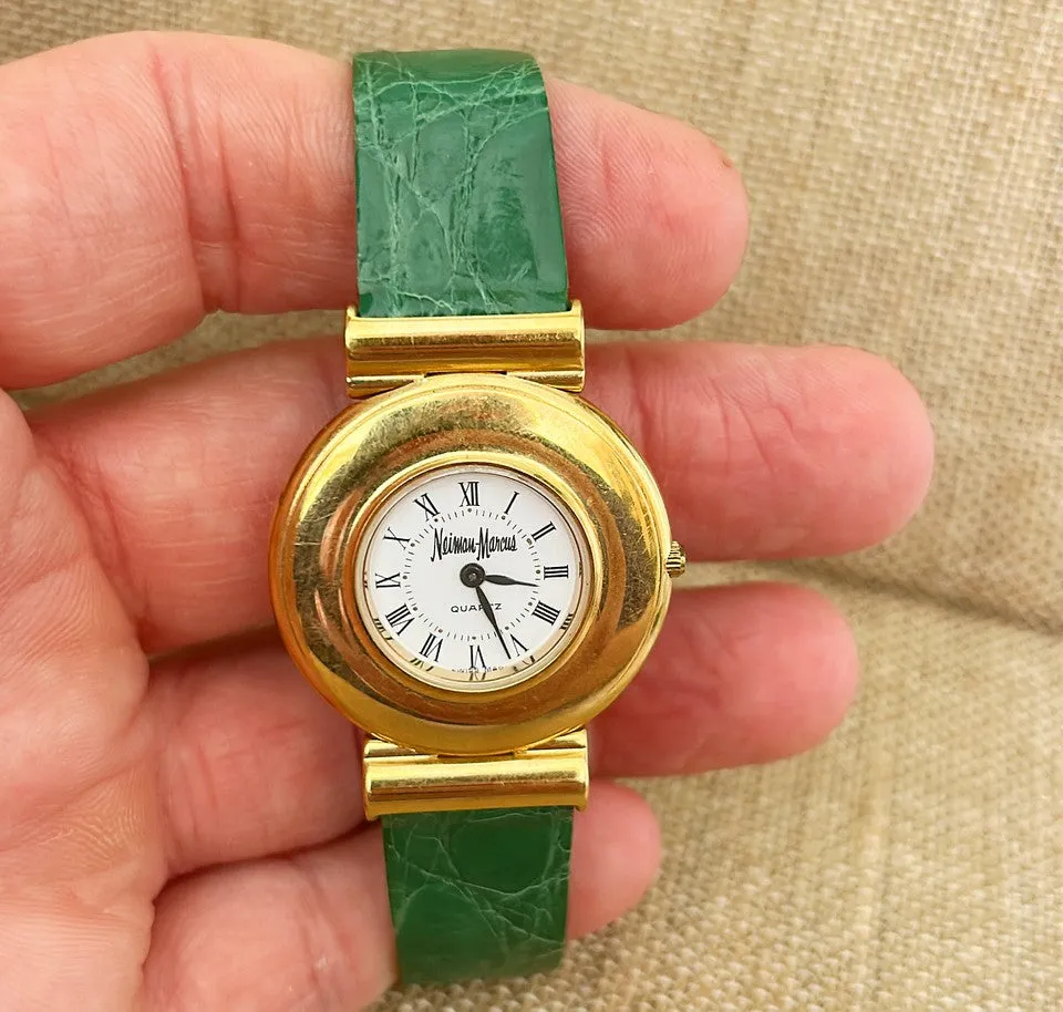 1980s Neiman Marcus brand lady’s watch with green genuine crocodile band