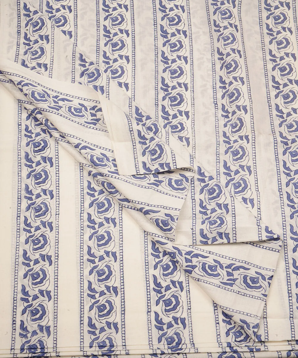 2.5 m offwhite blue cotton block printed sanganeri kurta material