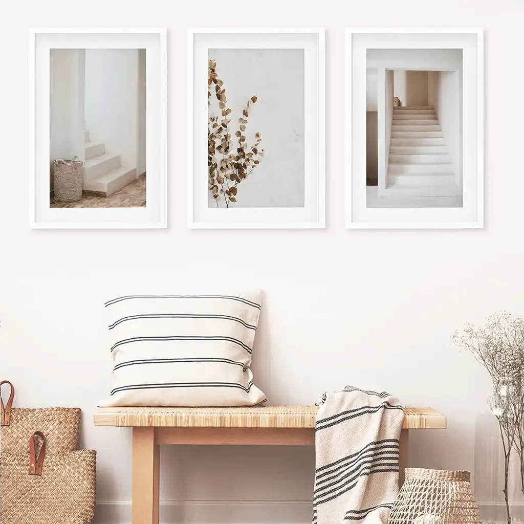 3 Piece Boho Architectural Wall Art. Eucalyptus, Stairway