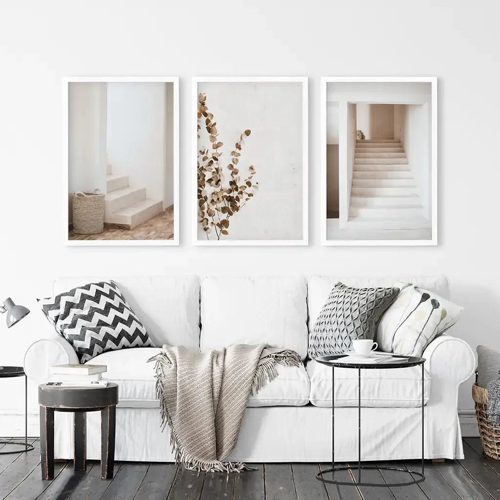 3 Piece Boho Architectural Wall Art. Eucalyptus, Stairway