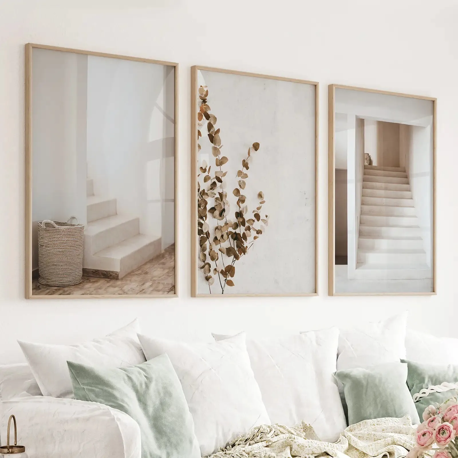 3 Piece Boho Architectural Wall Art. Eucalyptus, Stairway