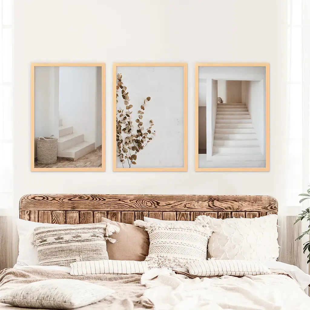 3 Piece Boho Architectural Wall Art. Eucalyptus, Stairway