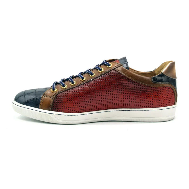 65-209-RED BREZZA Calfskin & Embossed Crocodile Sneaker, Red