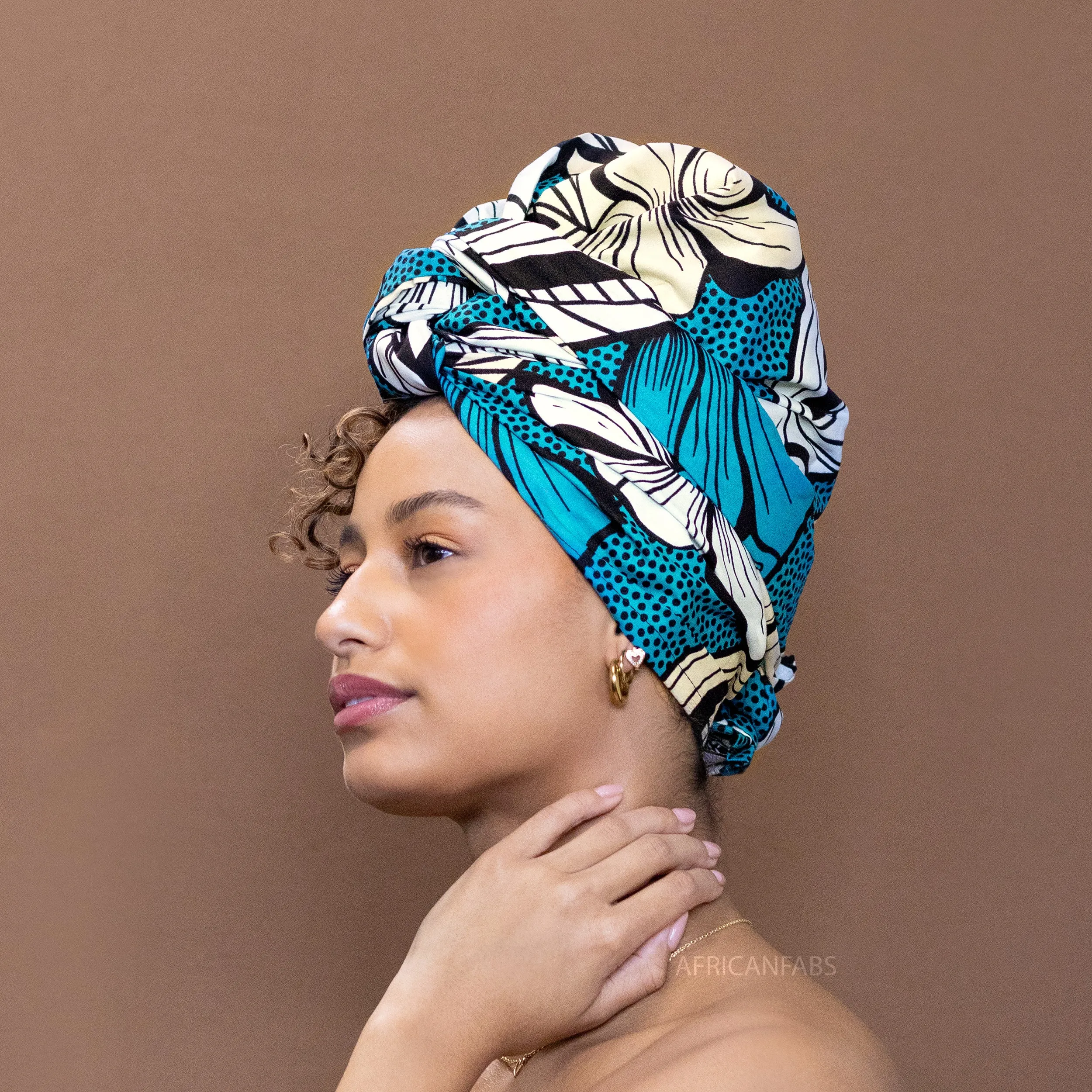 African Dark turquoise flower headwrap