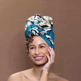 African Dark turquoise flower headwrap