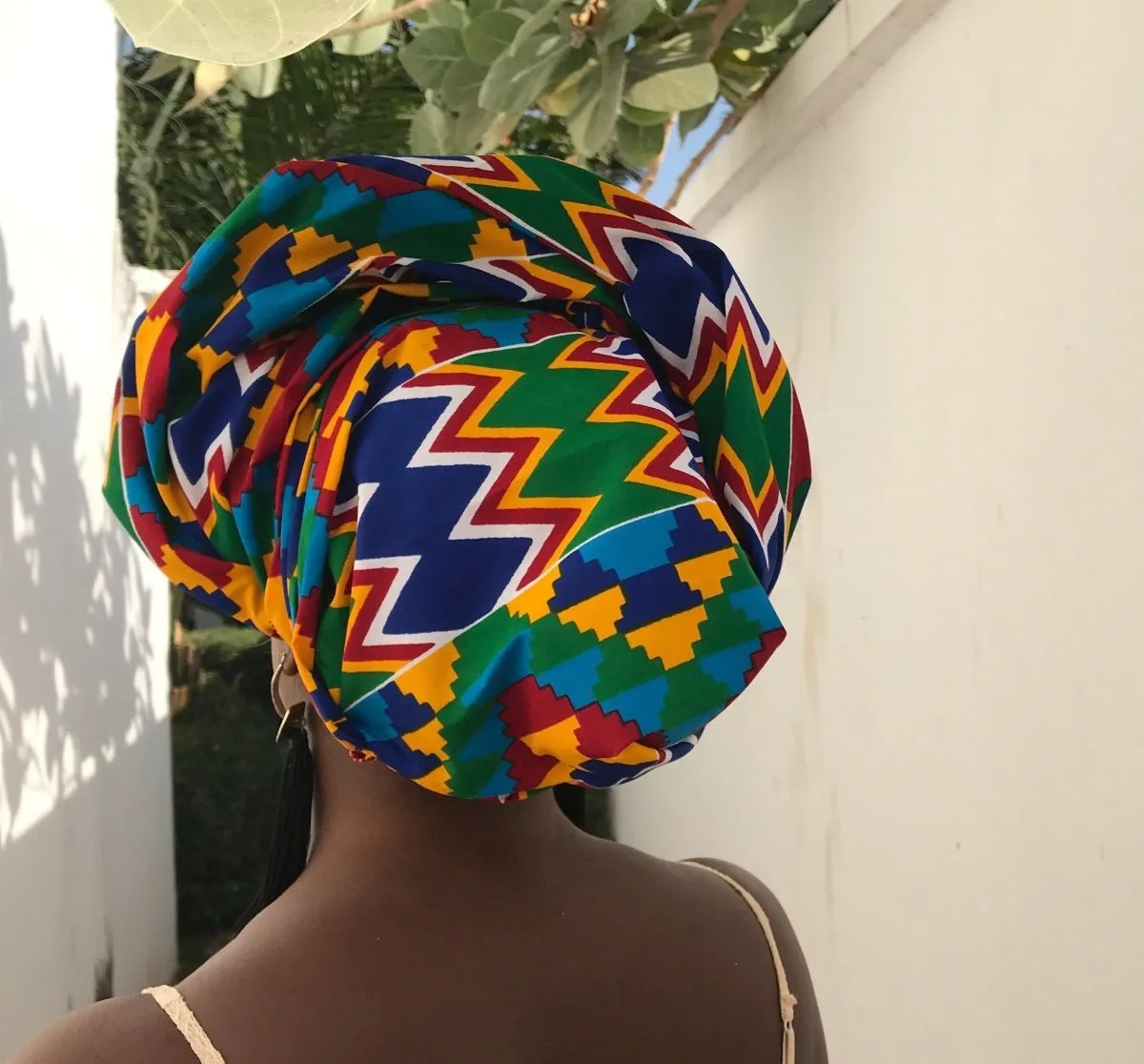 African Head Wrap in Blue Kente