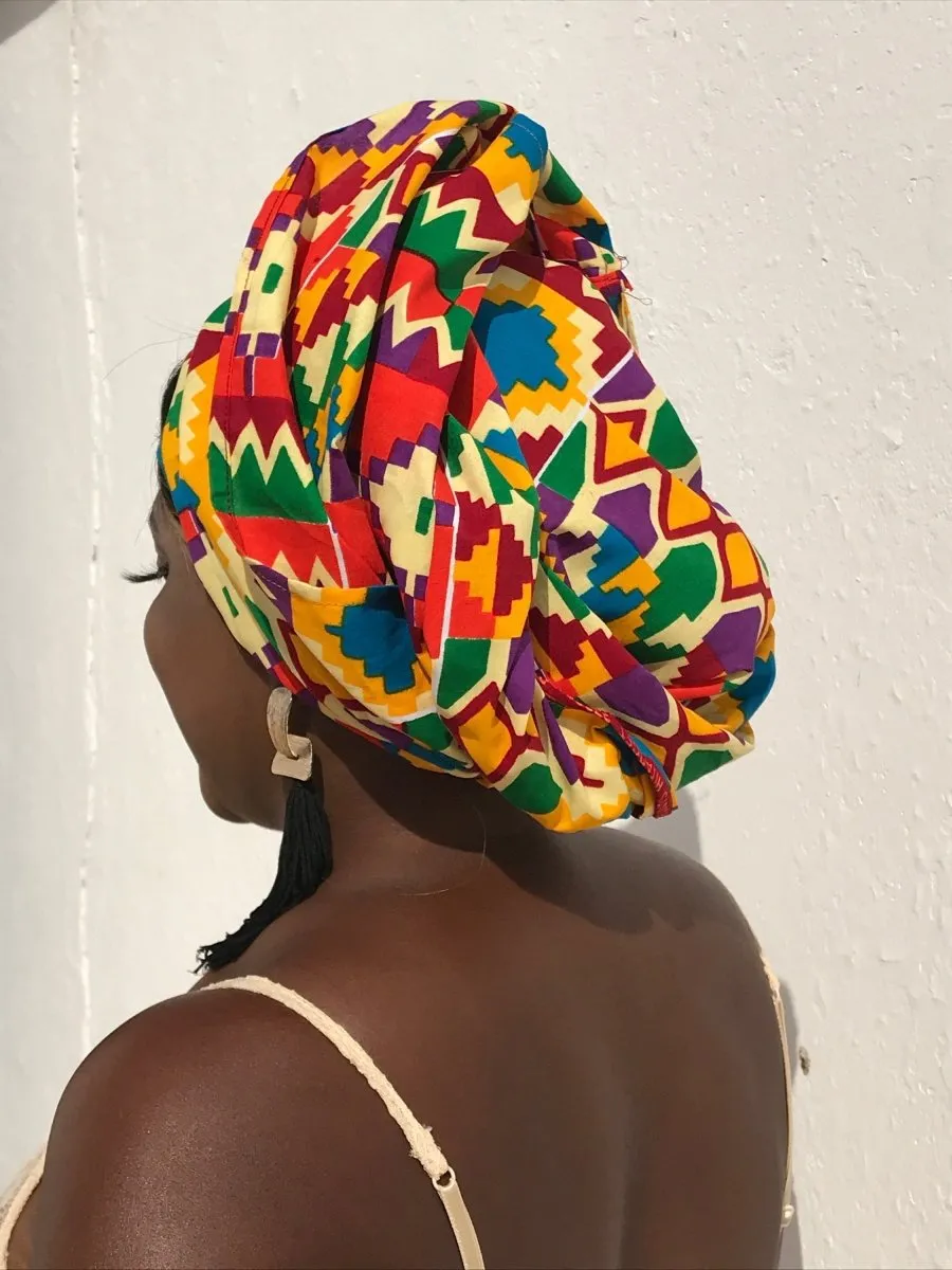 African Head Wrap in Orange Kente