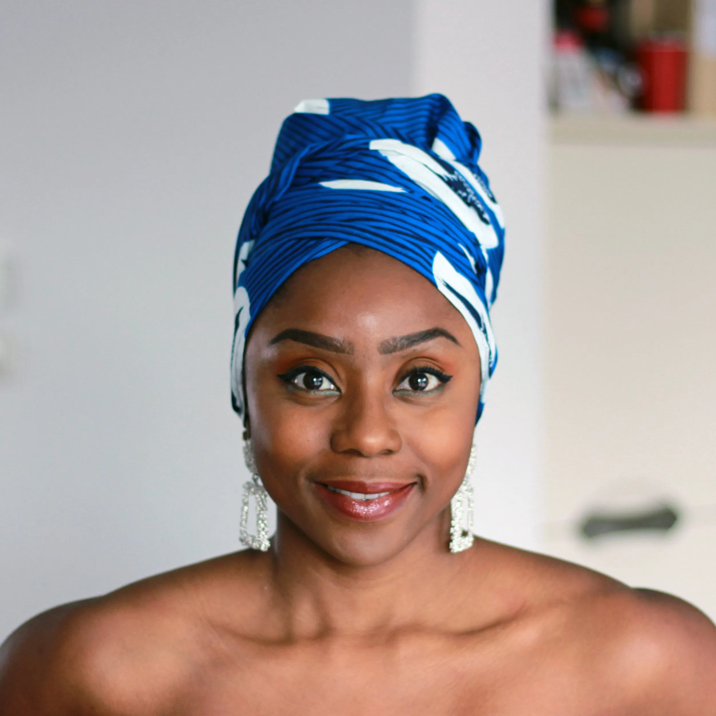 African headwrap - Blue / White speedbird (Vlisco)