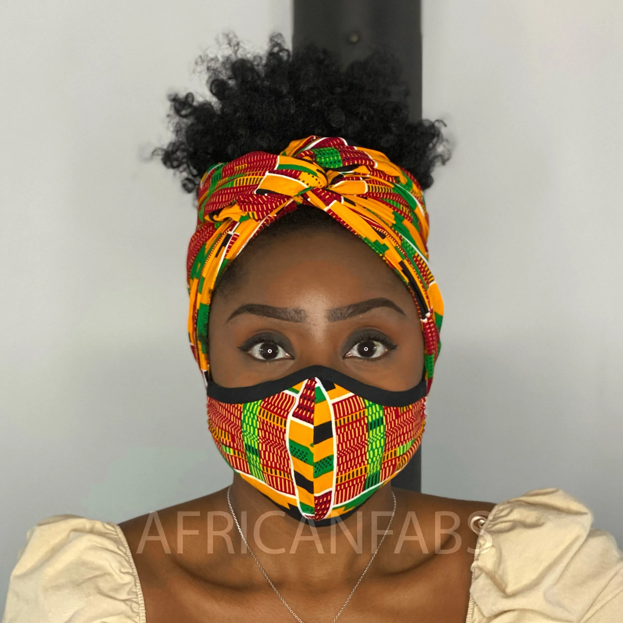 African headwrap   face mask (Premium set) - Kente print