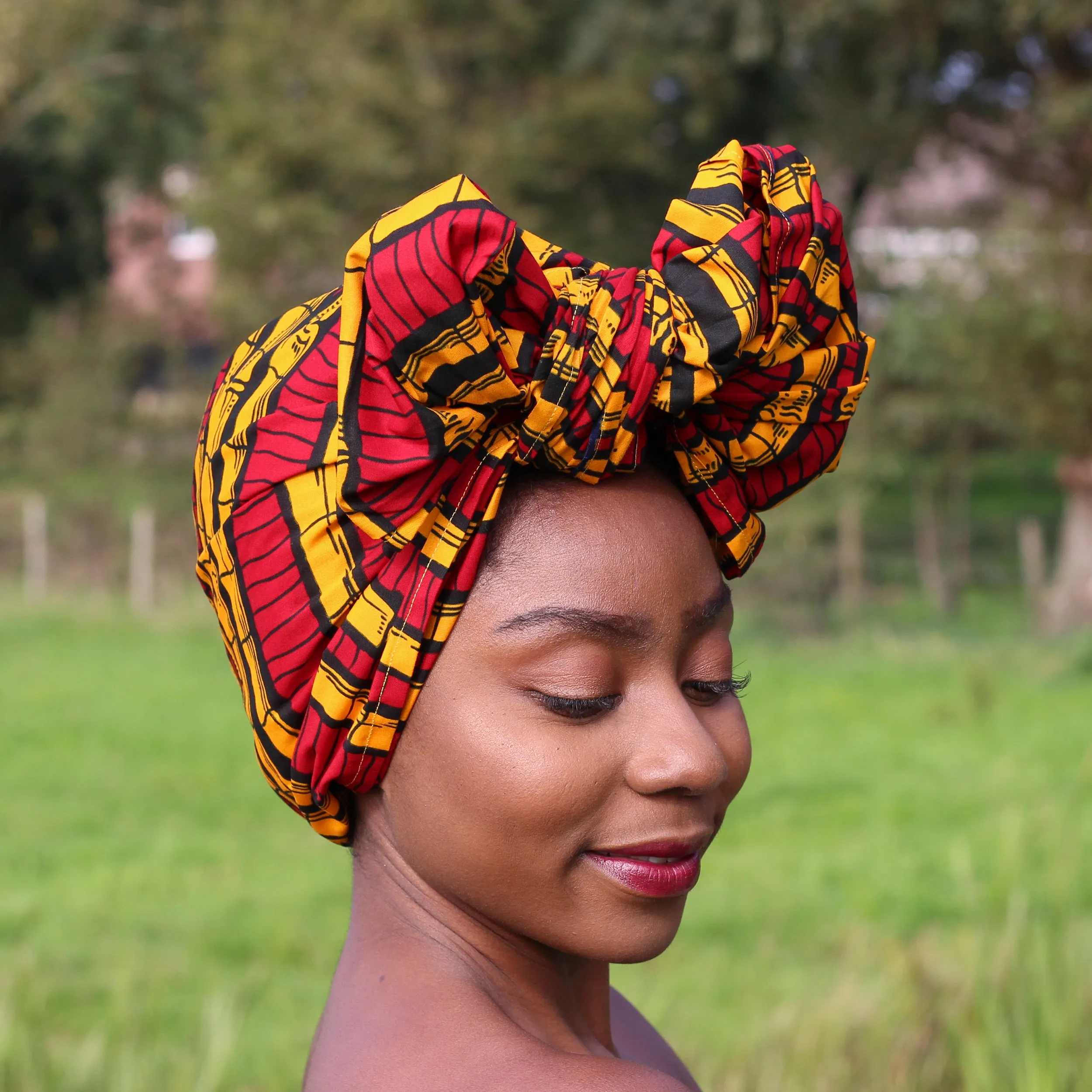 African headwrap- Red yellow sugar cane (Vlisco)