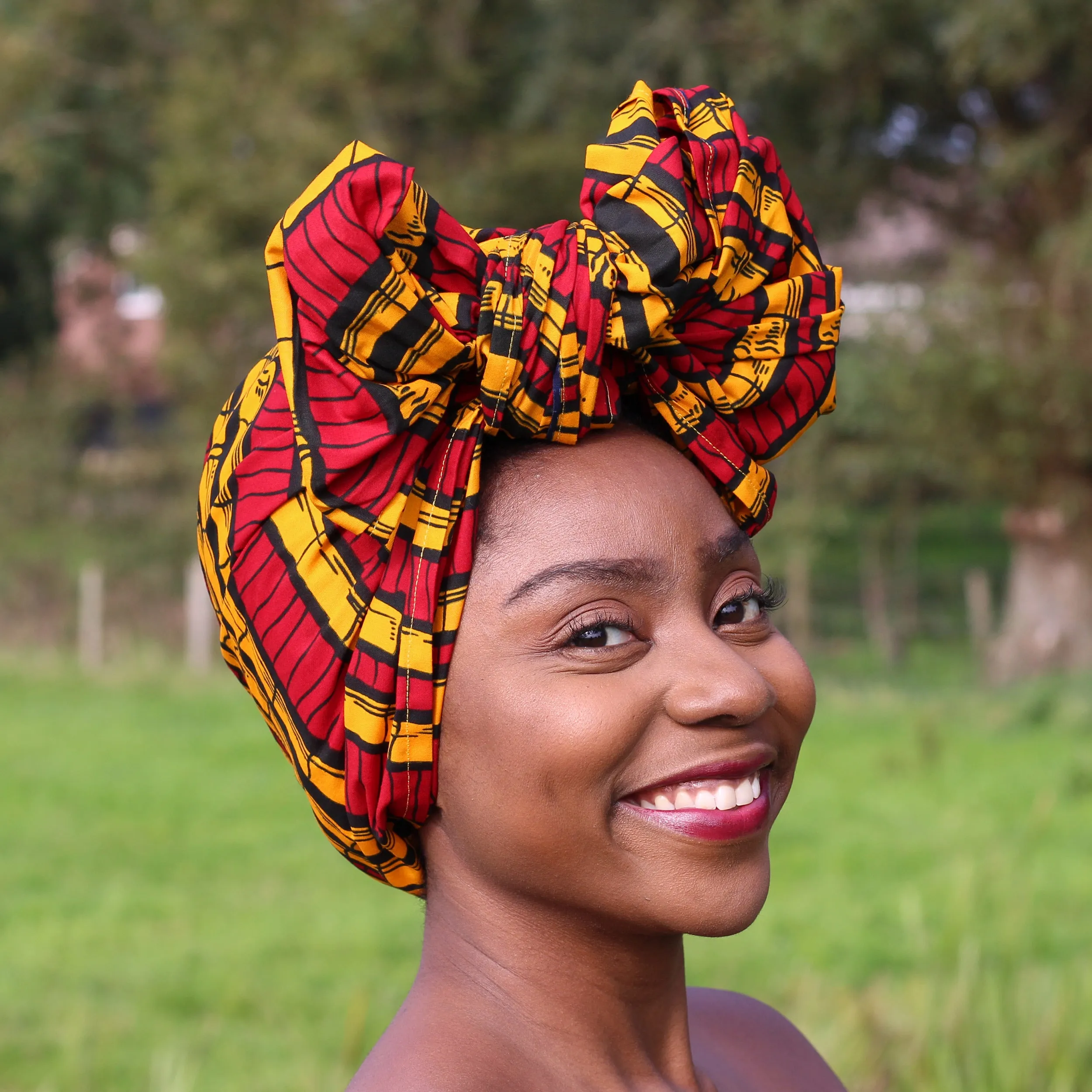 African headwrap- Red yellow sugar cane (Vlisco)