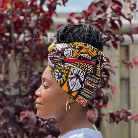 African Orange / Yellow bogolan / mud cloth headwrap