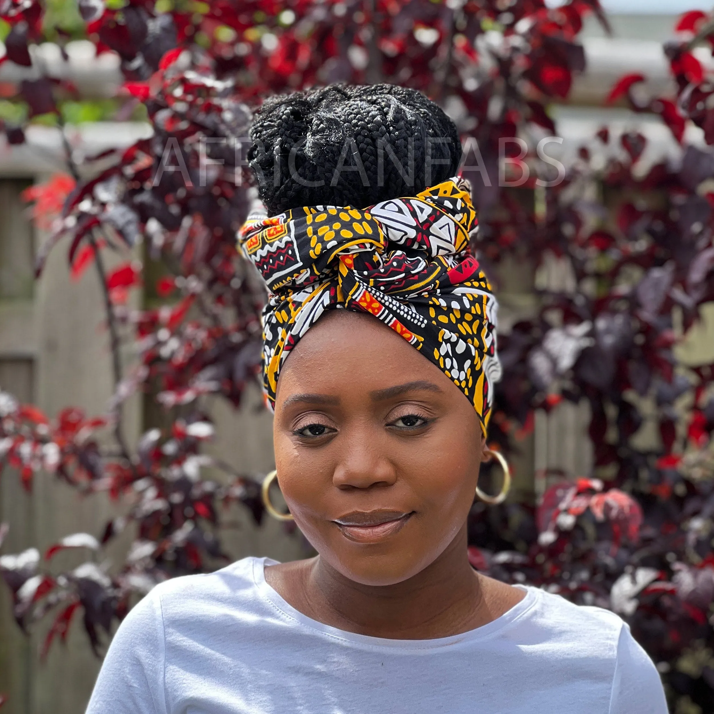 African Orange / Yellow bogolan / mud cloth headwrap