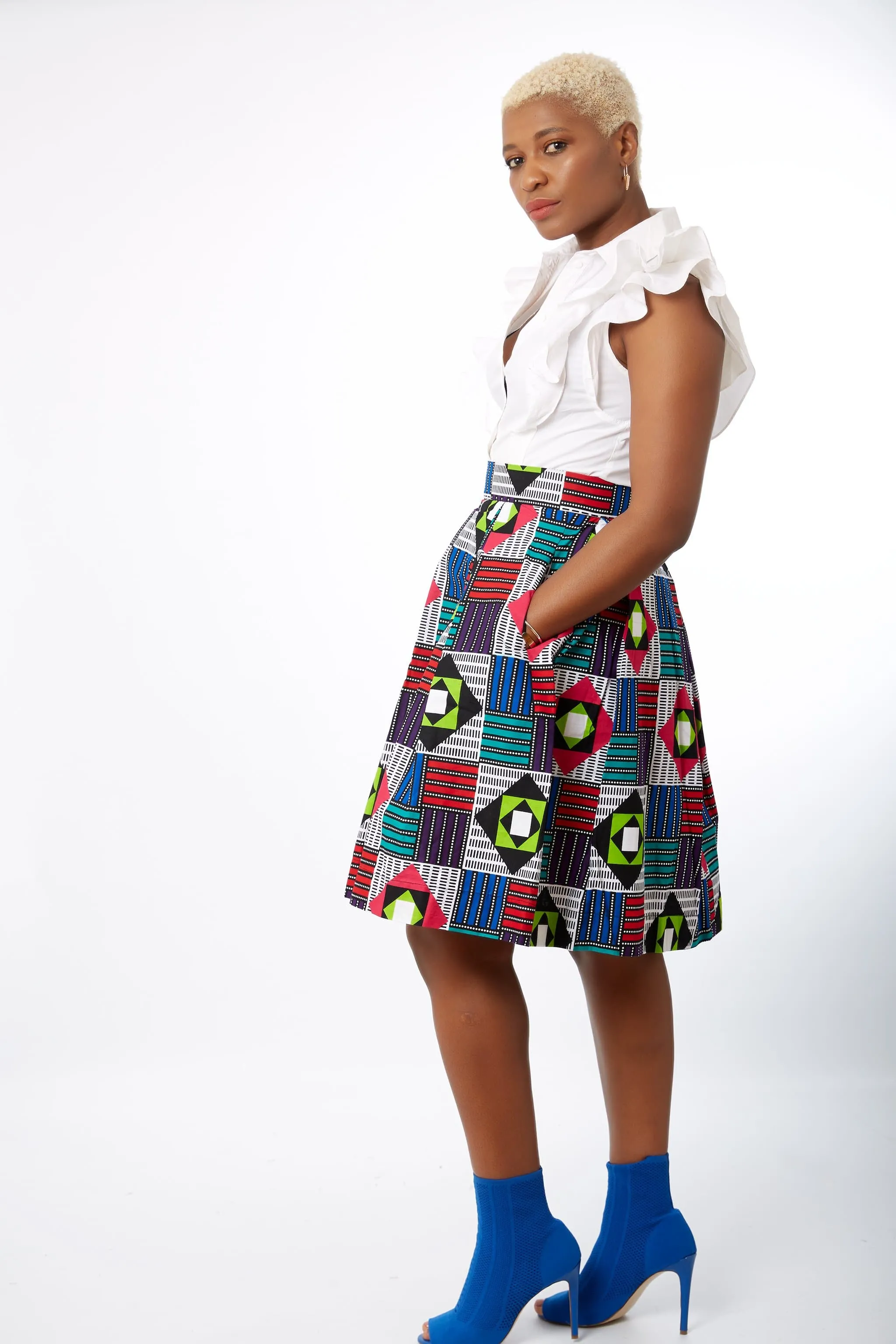 African Print Box Pleat Skirt