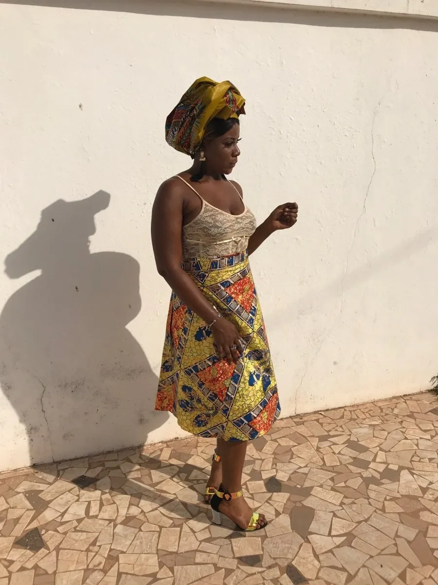 African Skirt, Wrap Skirt in Gold Ankara Print - Beach Skirt