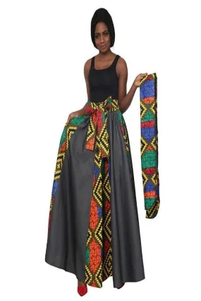 Ankara and Denim Skirt, Head Wrap Included (One Size)