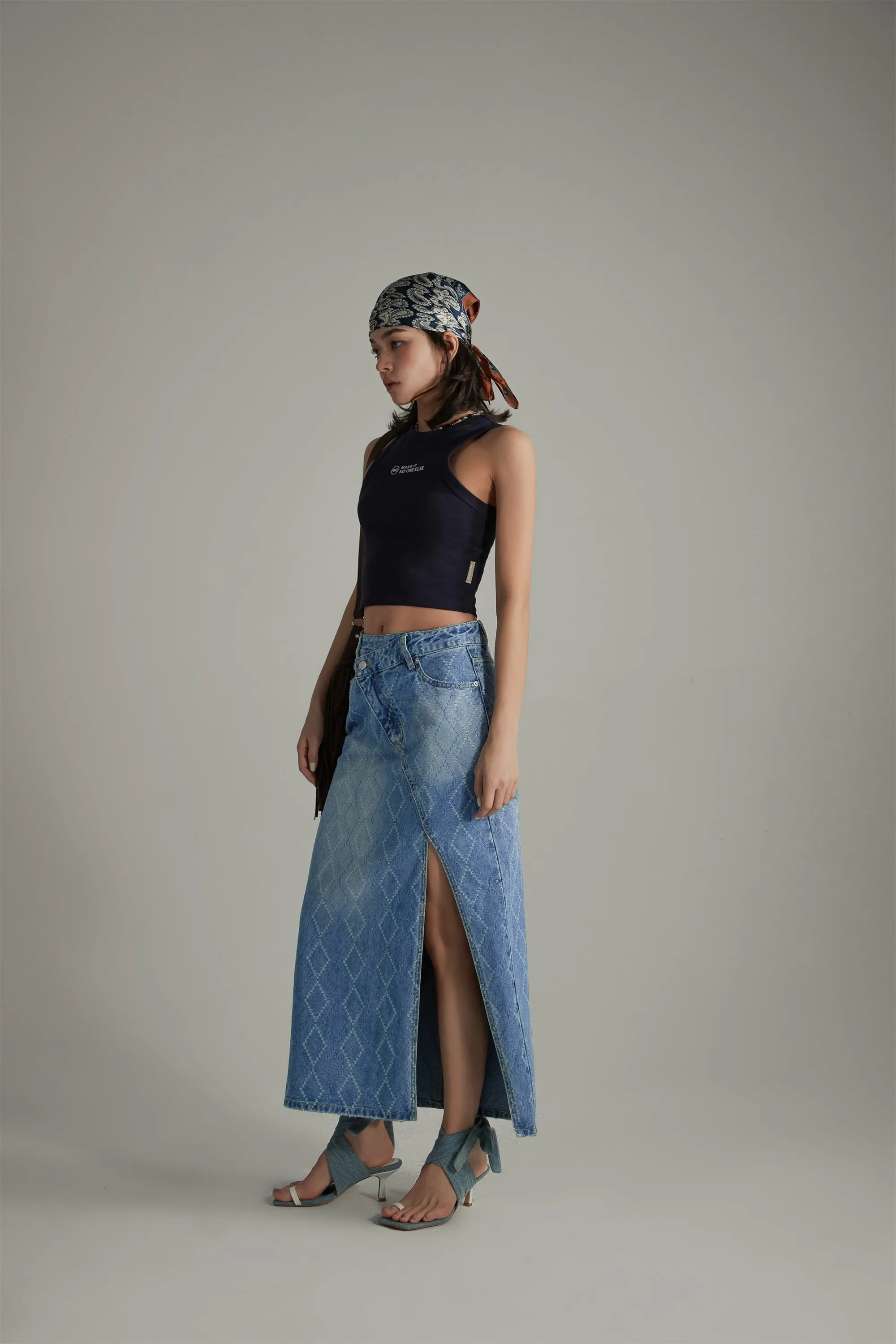 Argyle Denim Long Skirt