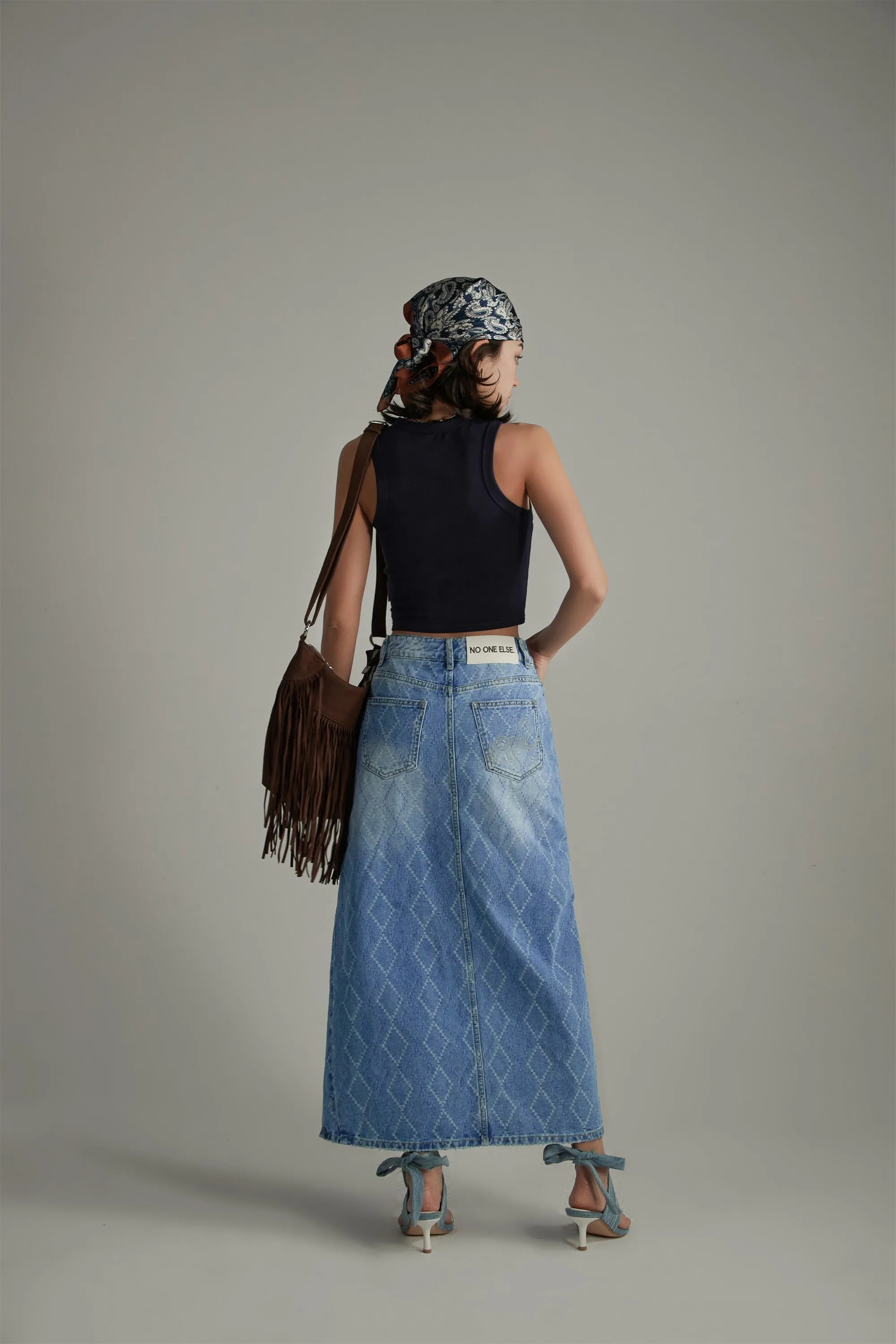 Argyle Denim Long Skirt