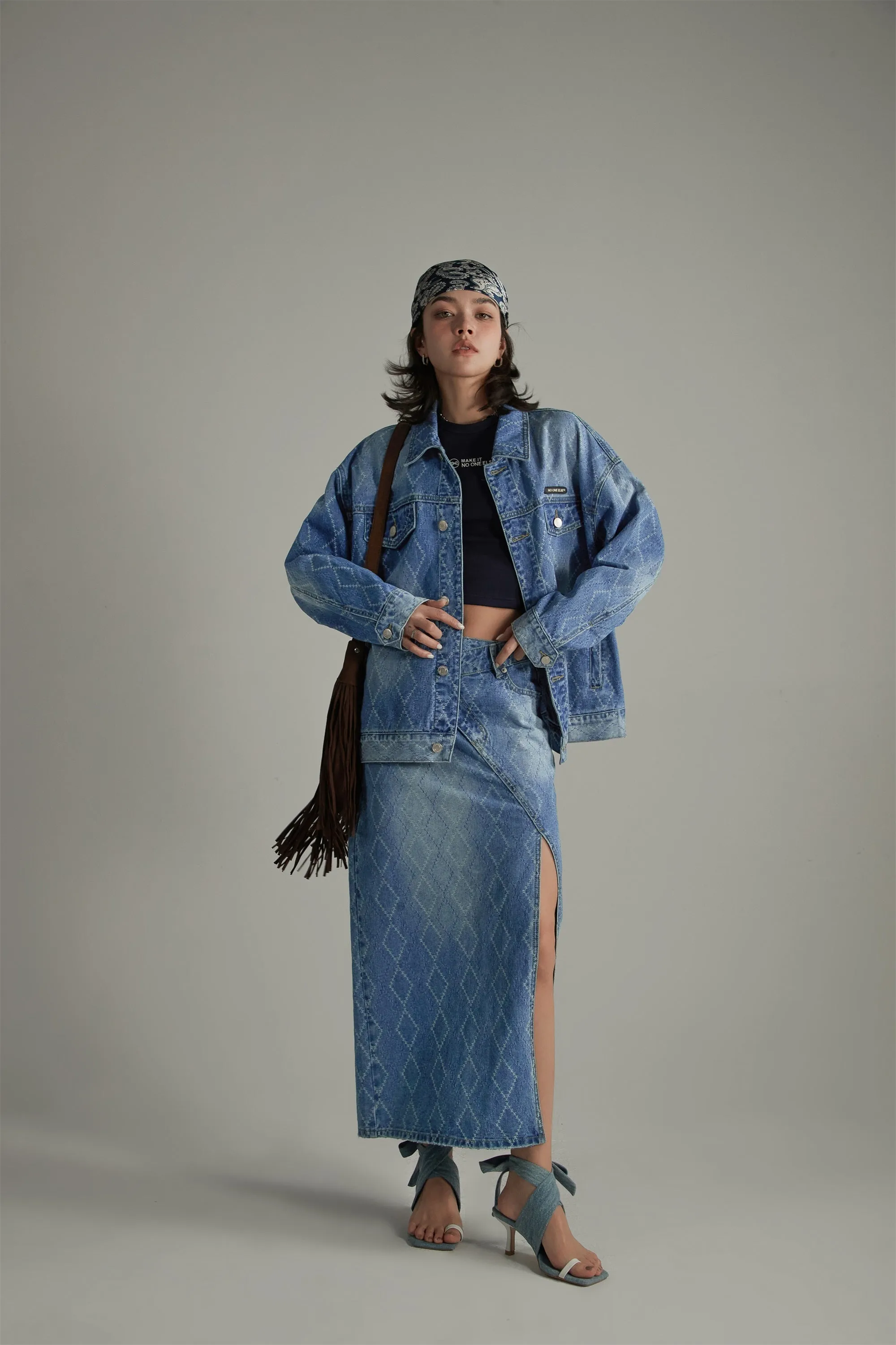 Argyle Denim Long Skirt