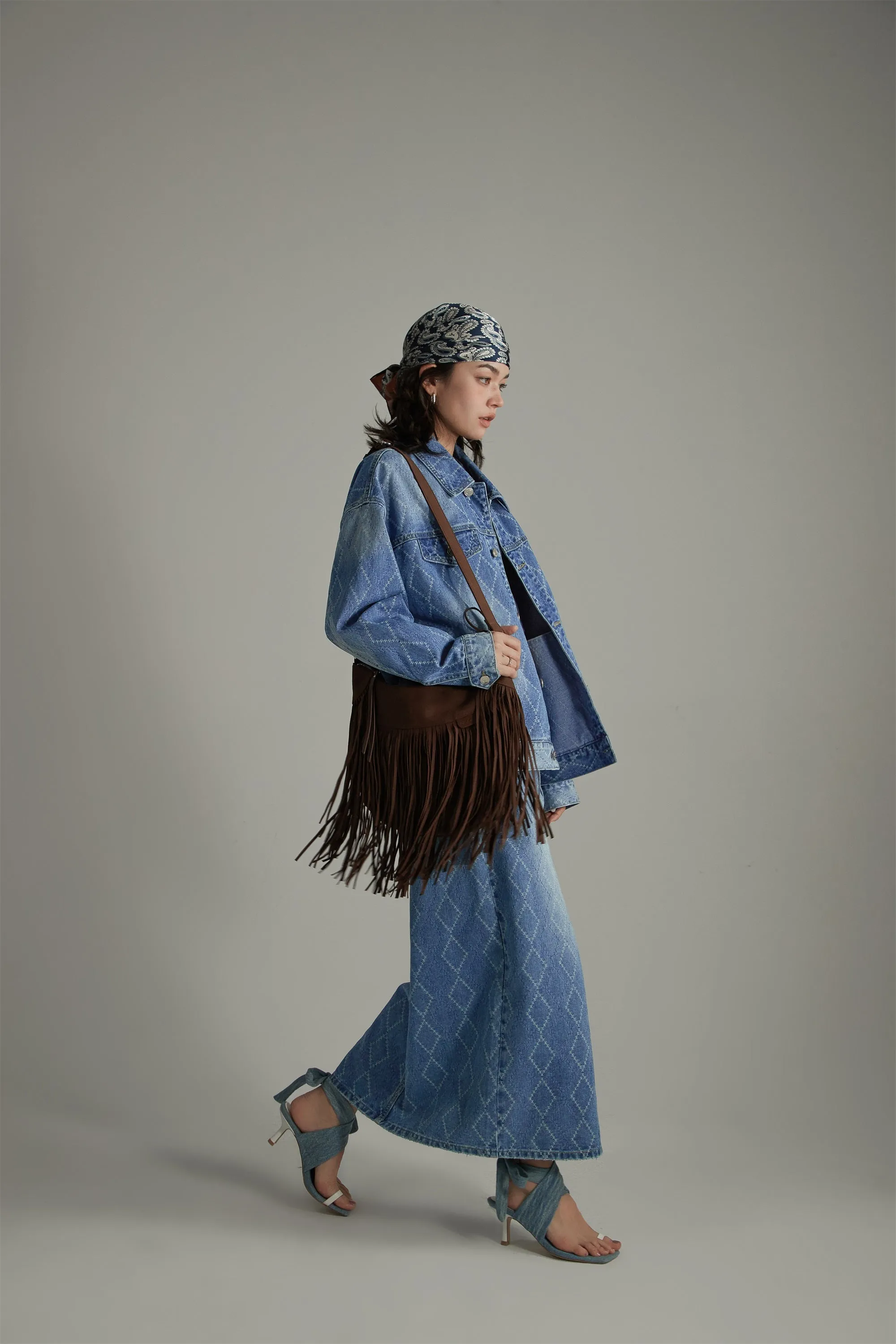 Argyle Denim Long Skirt