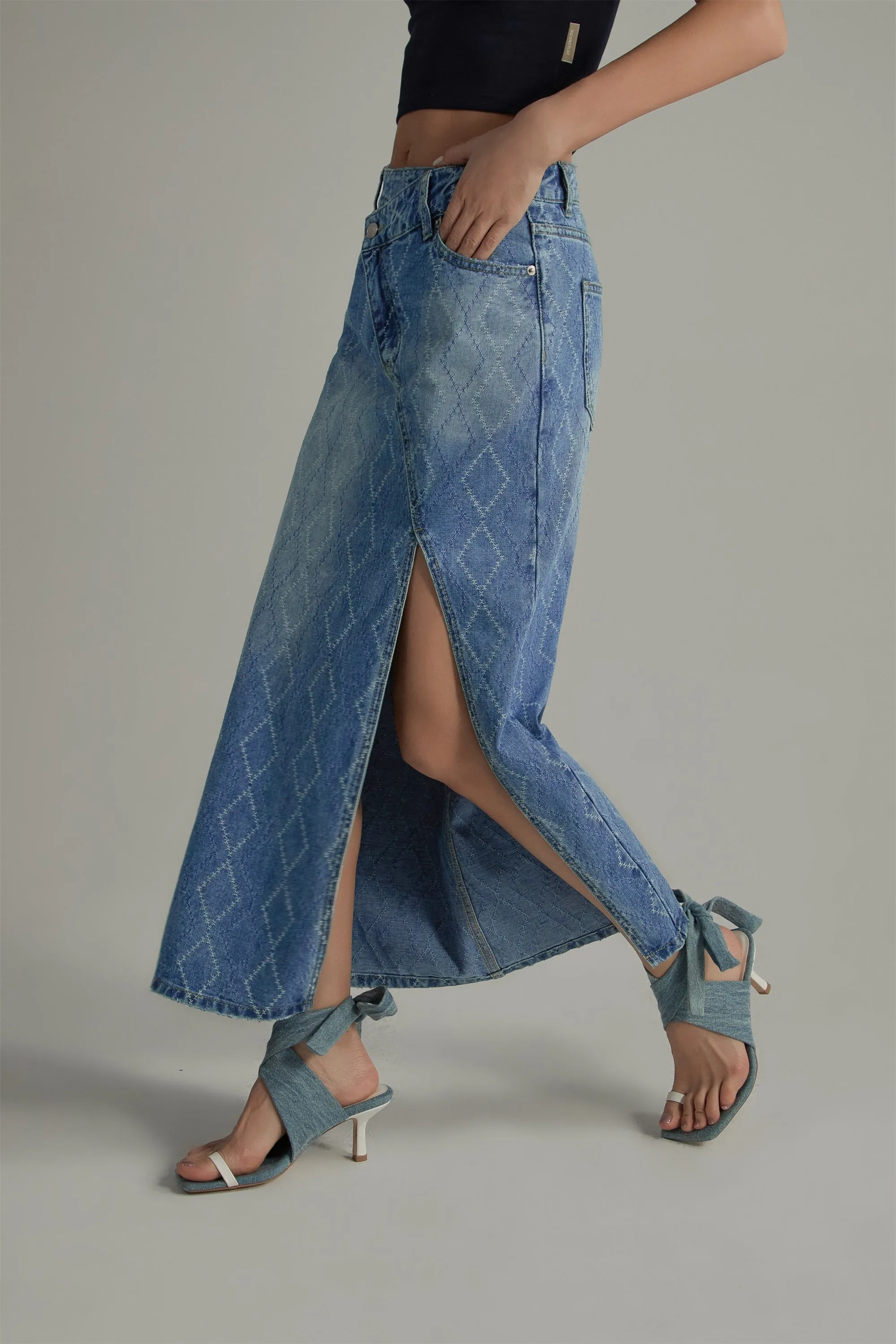 Argyle Denim Long Skirt