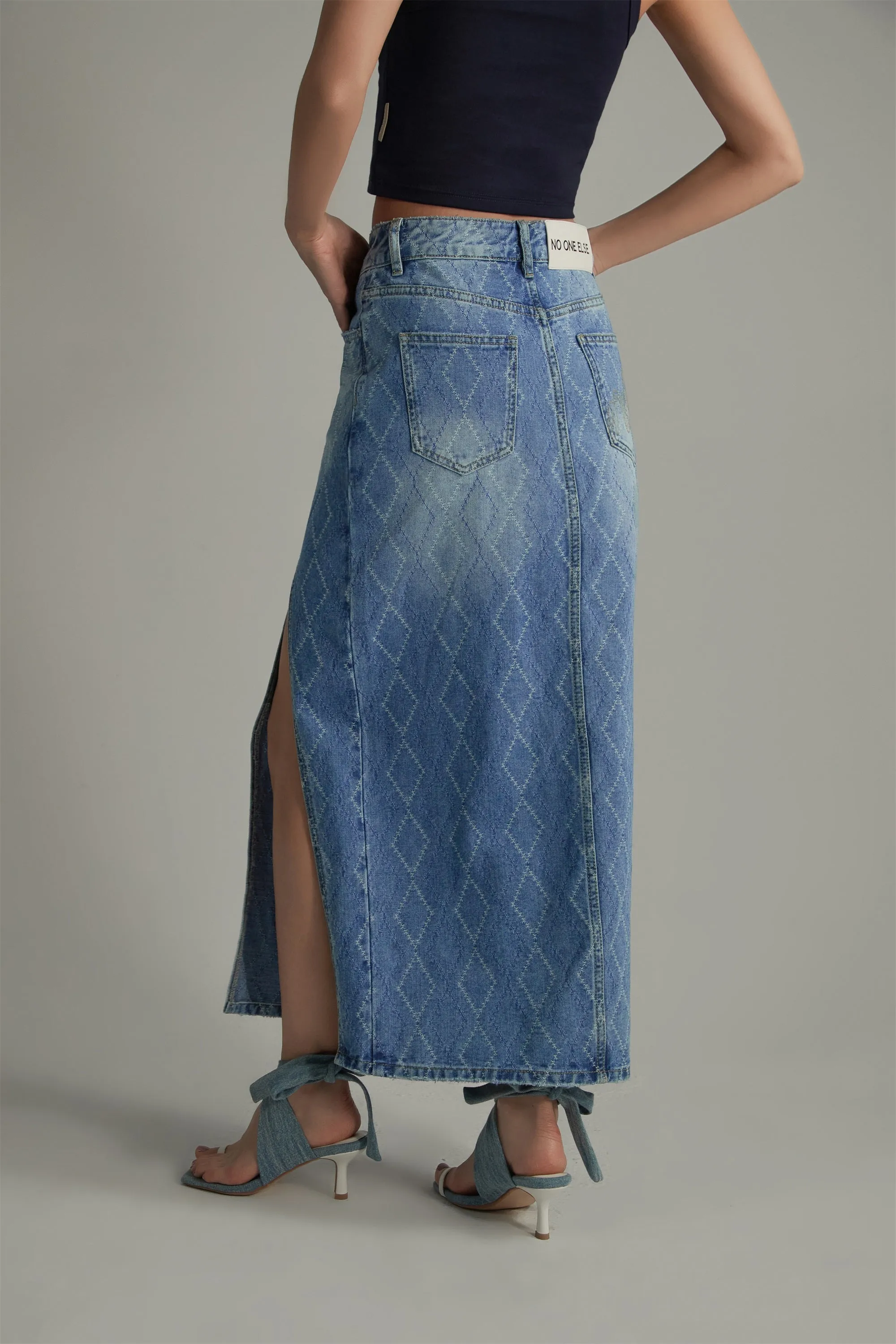 Argyle Denim Long Skirt