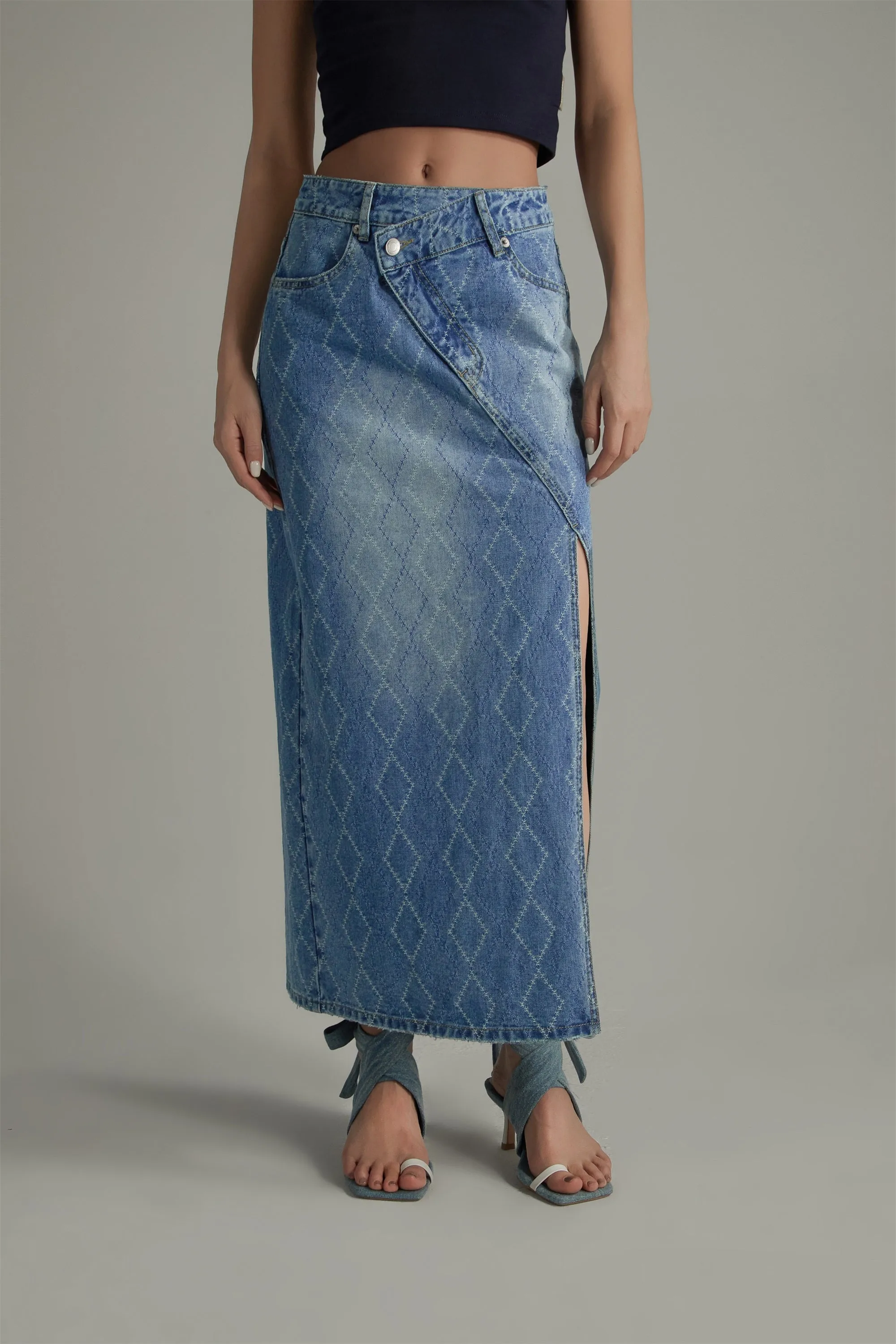 Argyle Denim Long Skirt