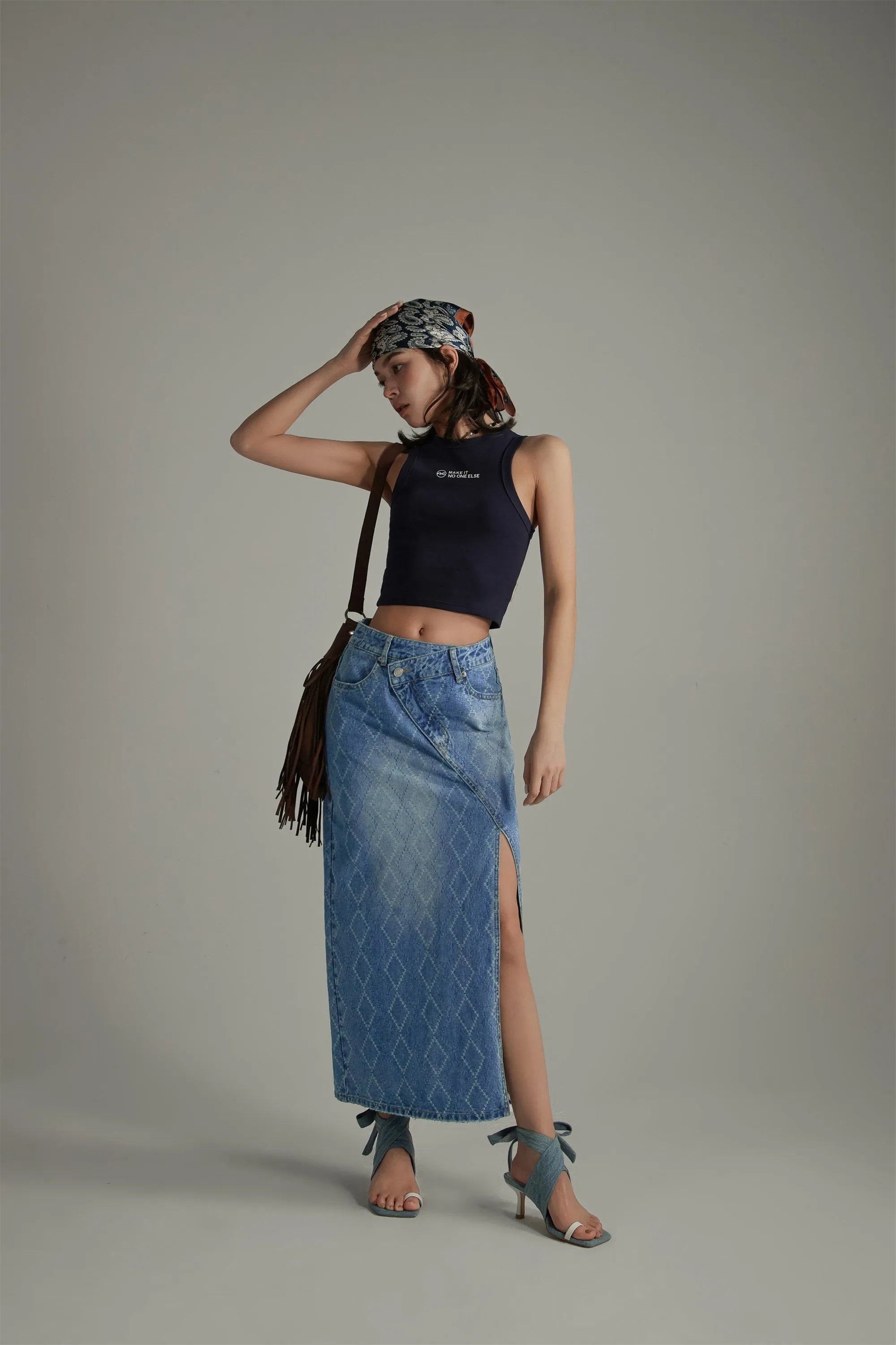 Argyle Denim Long Skirt