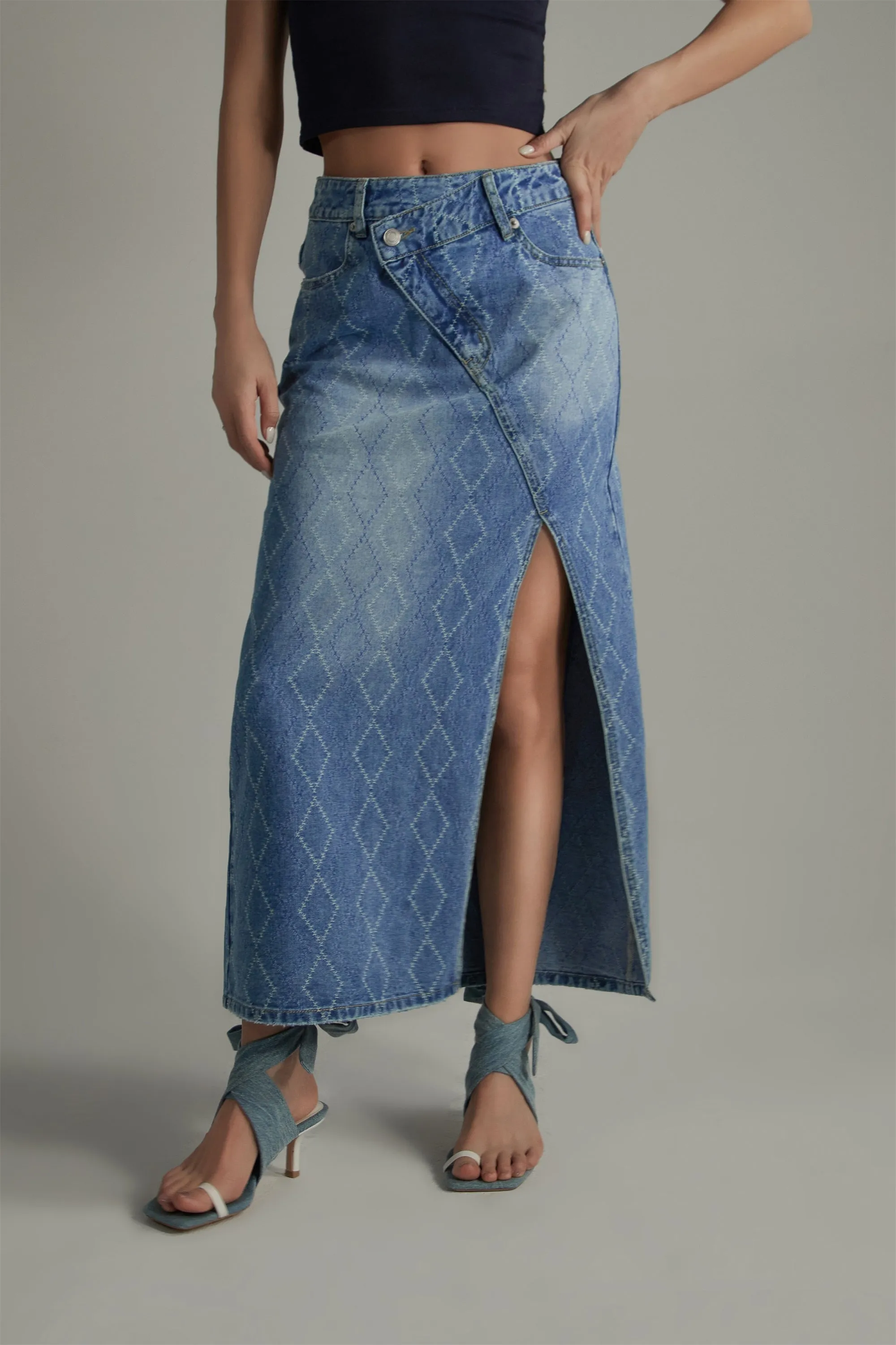 Argyle Denim Long Skirt