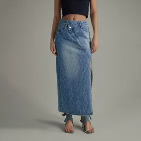 Argyle Denim Long Skirt