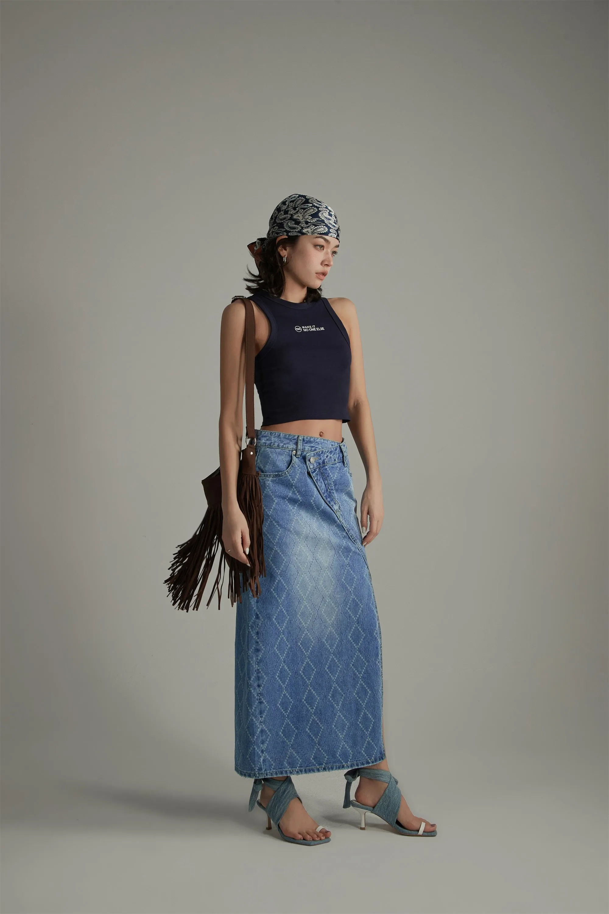 Argyle Denim Long Skirt