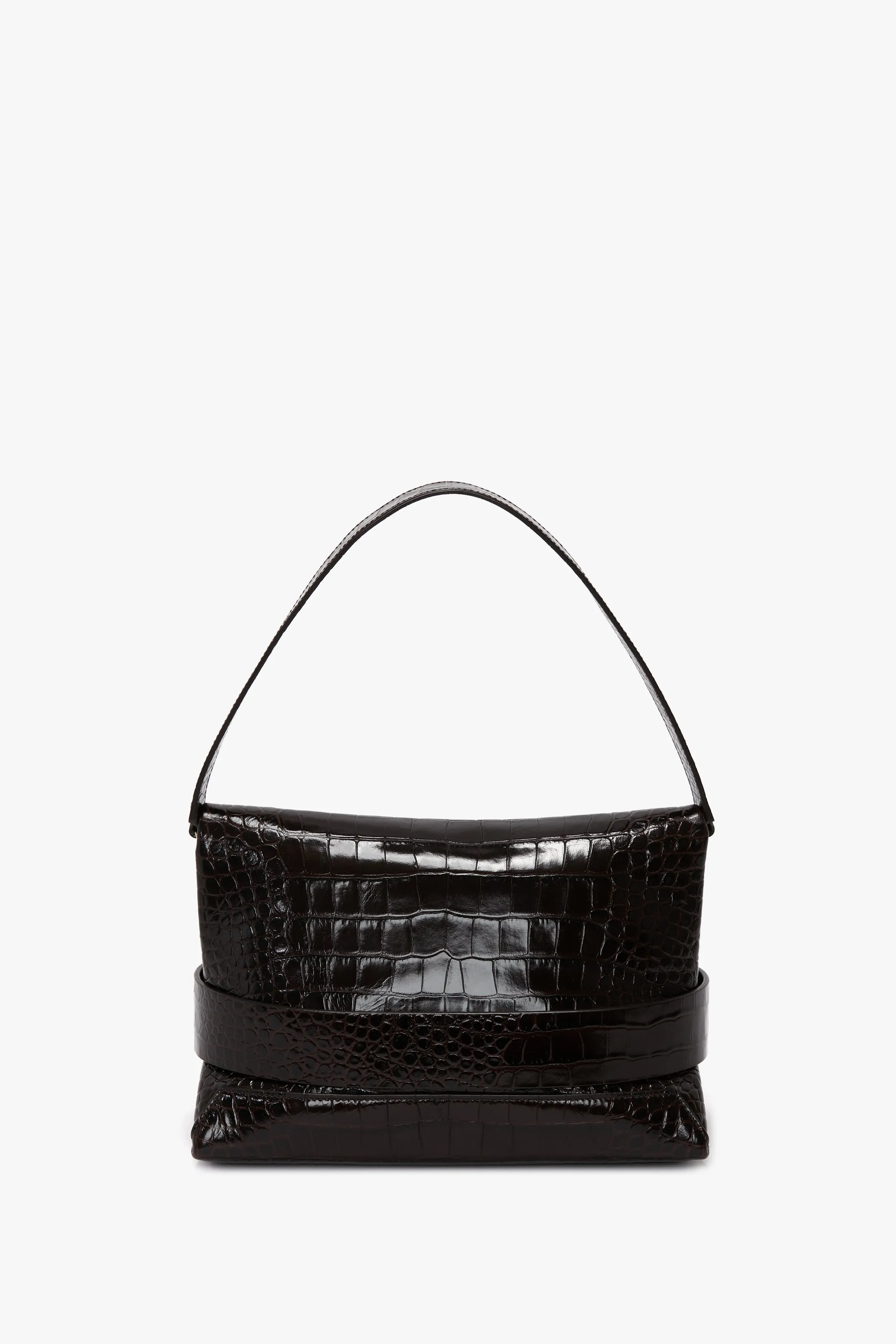 B Pouch Bag In Croc Embossed Espresso Leather