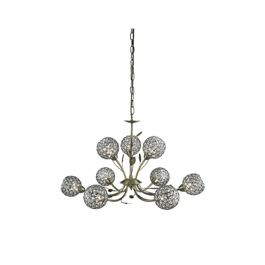 Bellis II 9 Light Brass Chandelier - Glass Deco Shade