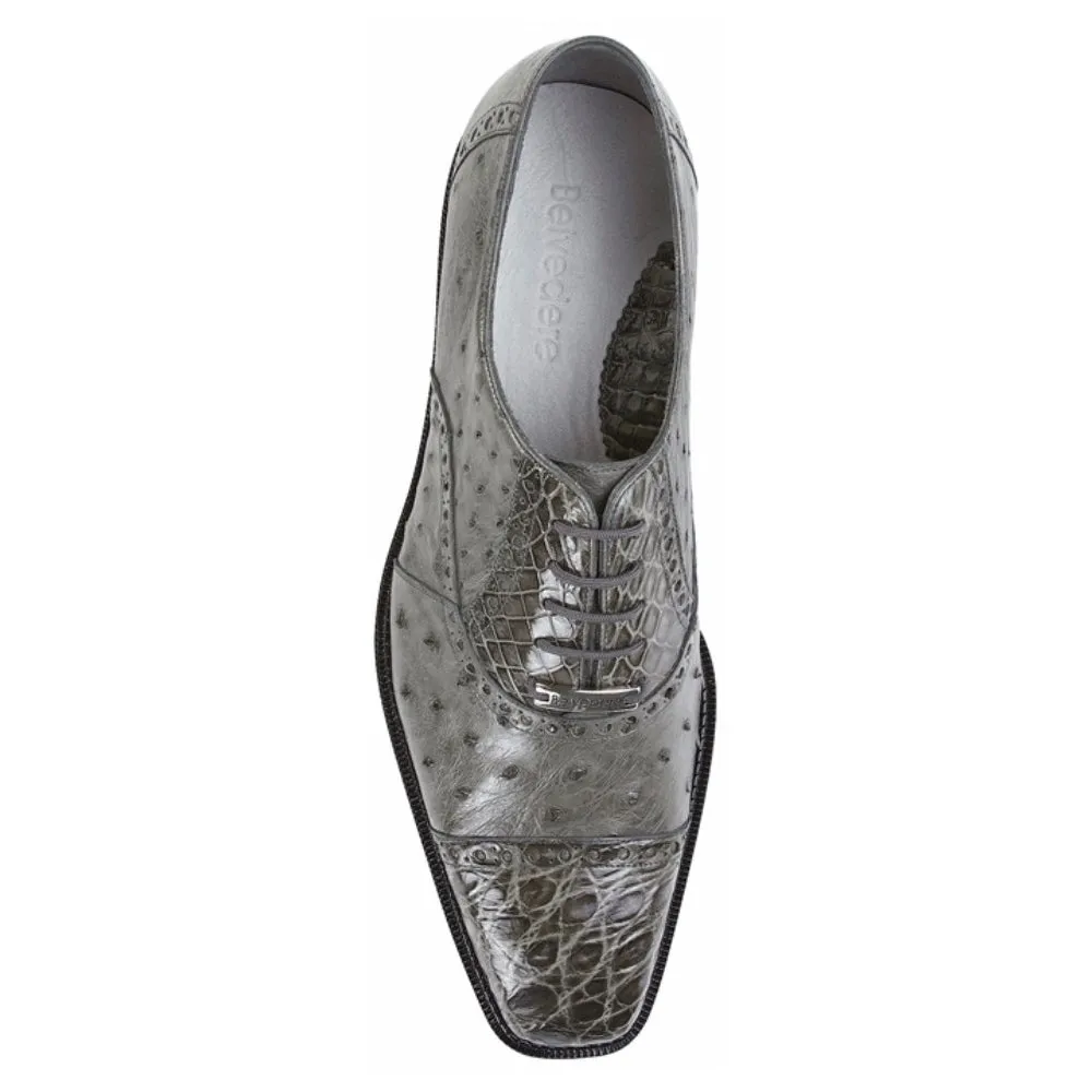 Belvedere Onesto Grey Ostrich & Crocodile Men's Oxford