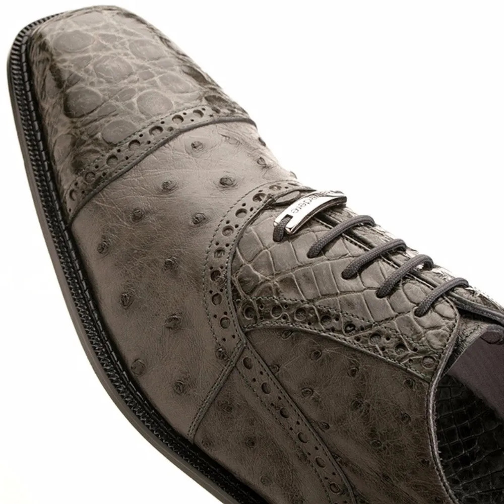 Belvedere Onesto Grey Ostrich & Crocodile Men's Oxford