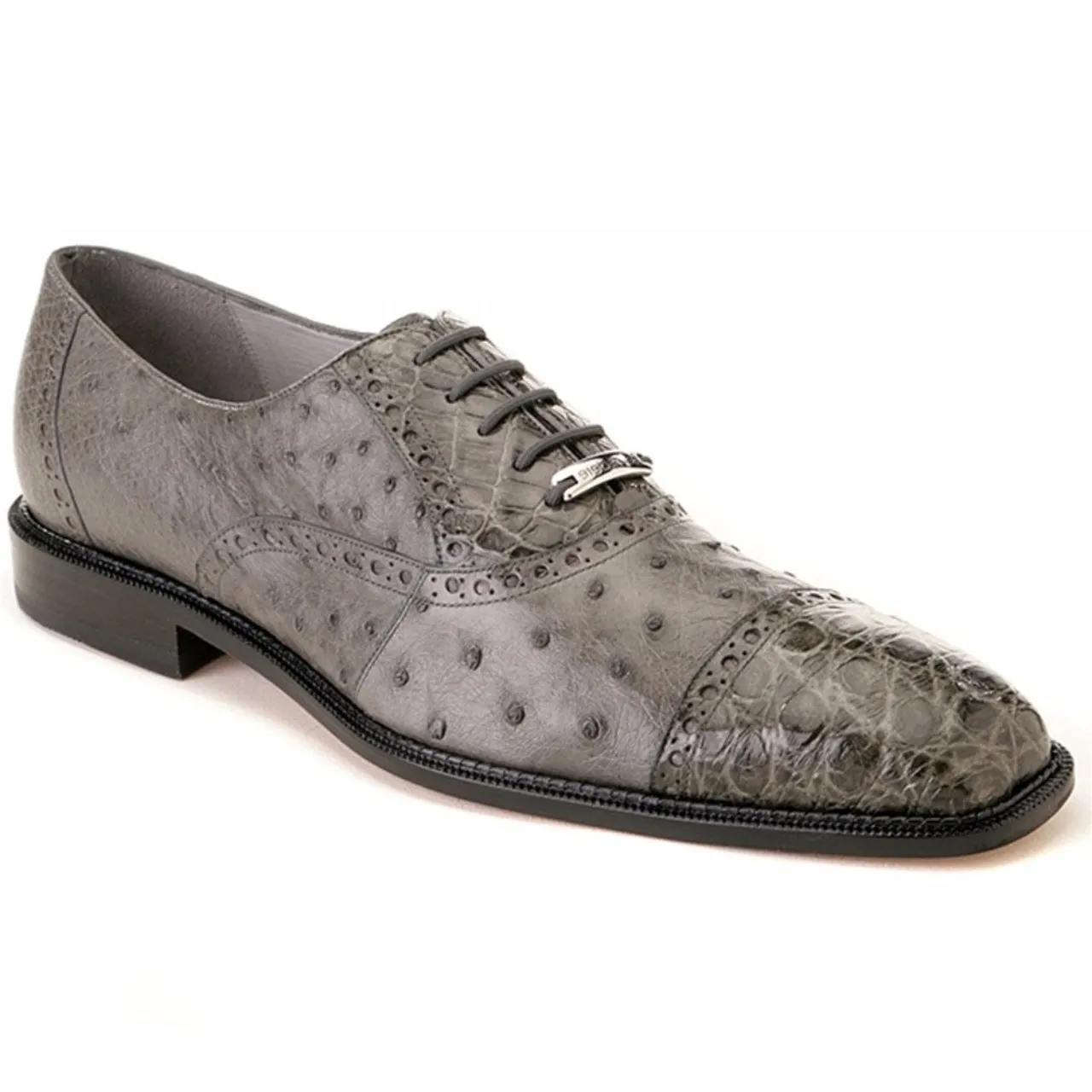 Belvedere Onesto Grey Ostrich & Crocodile Men's Oxford