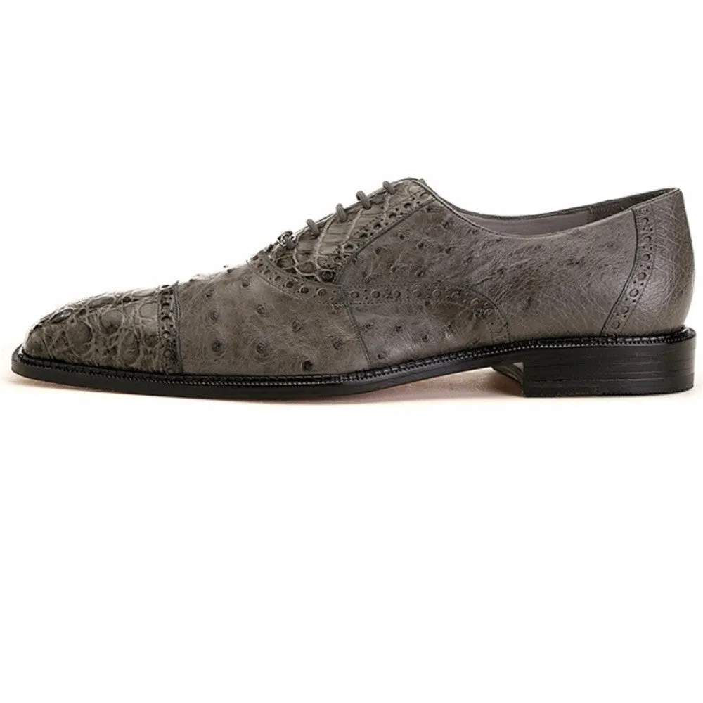 Belvedere Onesto Grey Ostrich & Crocodile Men's Oxford