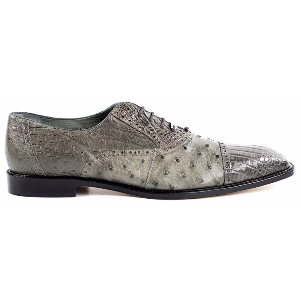 Belvedere Onesto Grey Ostrich & Crocodile Men's Oxford