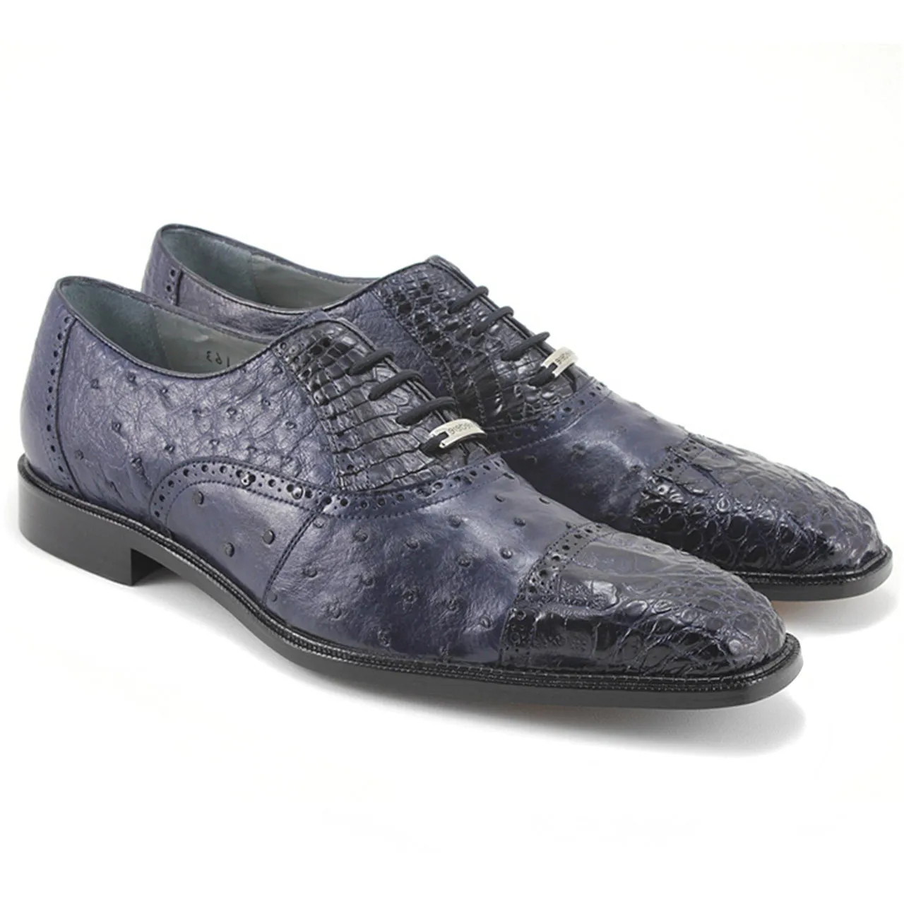 Belvedere Onesto Navy Crocodile & Ostrich Men's Oxford