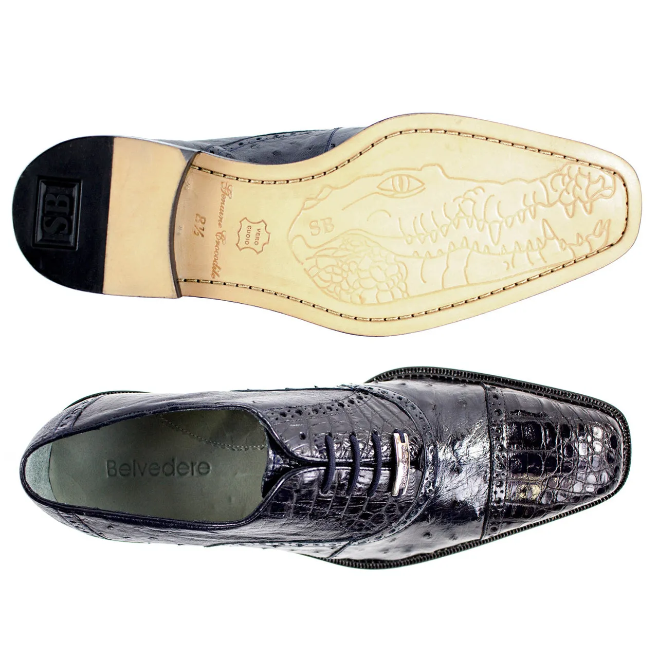 Belvedere Onesto Navy Crocodile & Ostrich Men's Oxford