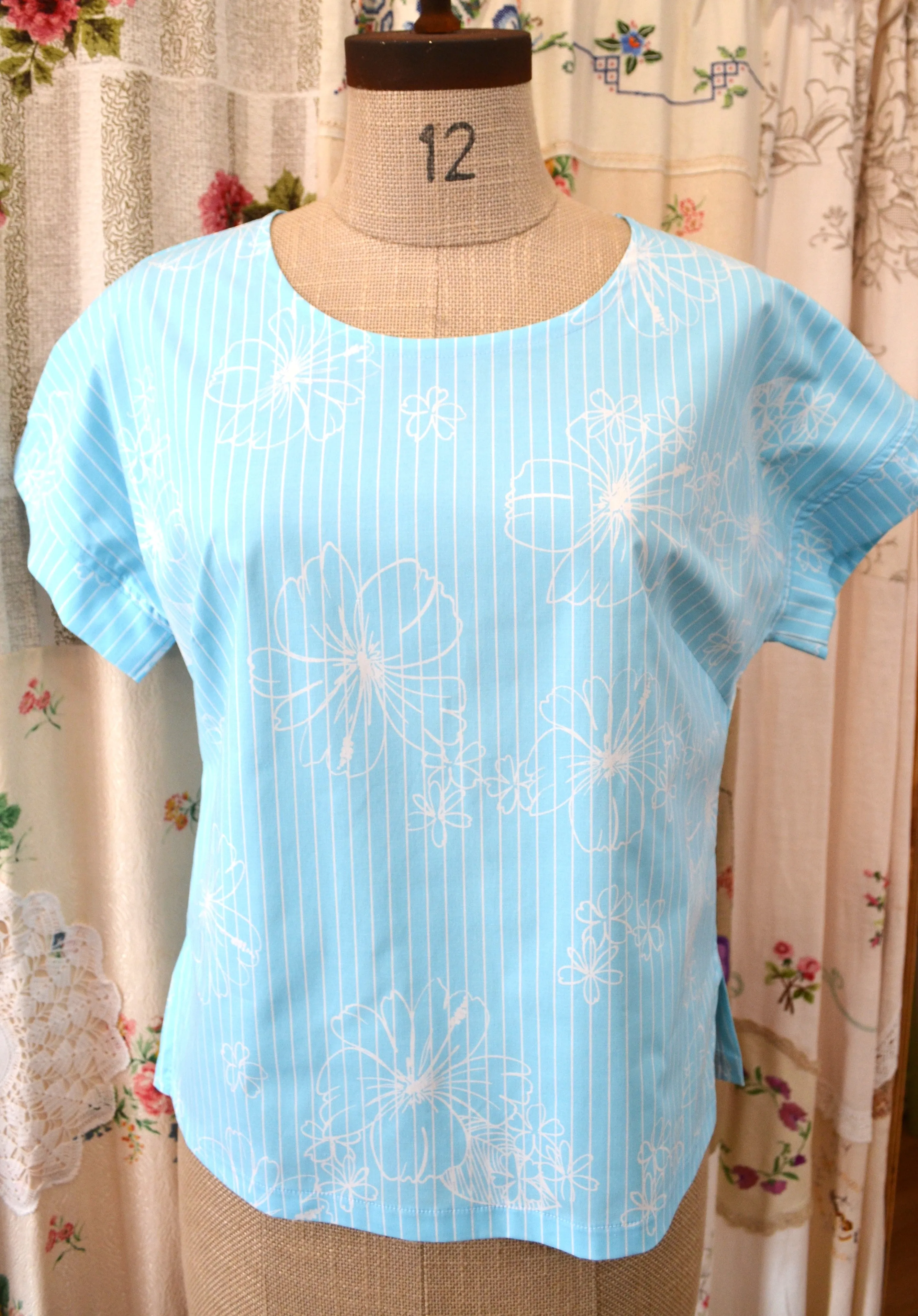 Berserk Blue stripe Hibiscus cotton top