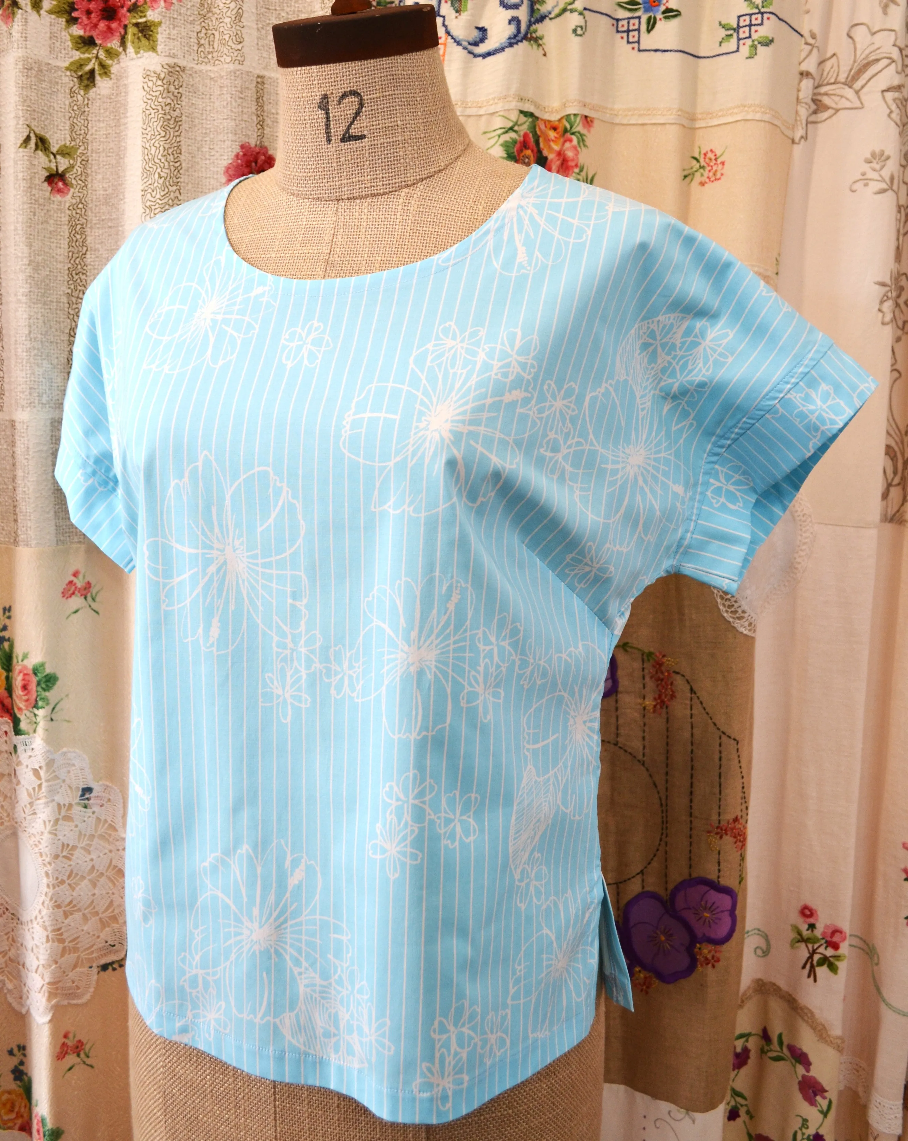 Berserk Blue stripe Hibiscus cotton top