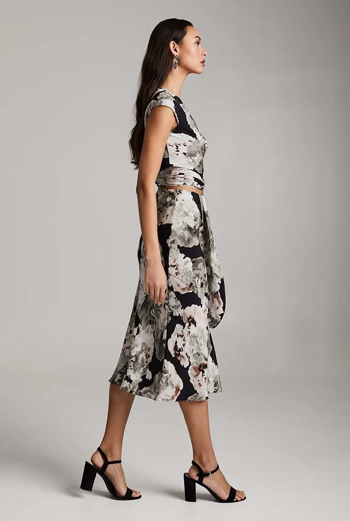 Bias Midi Floral Silk Skirt