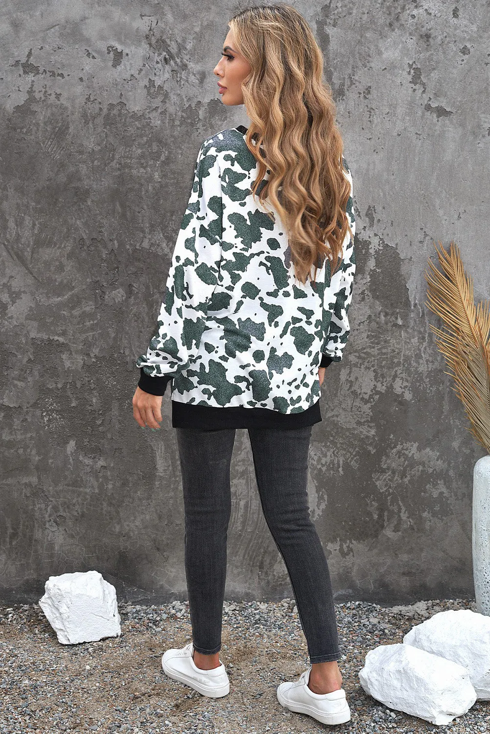 Black Animal Print Slitted Sweatshirt