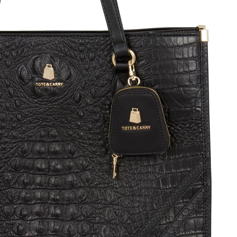 Black Apollo 2 Faux Crocodile Skin Tote Bag