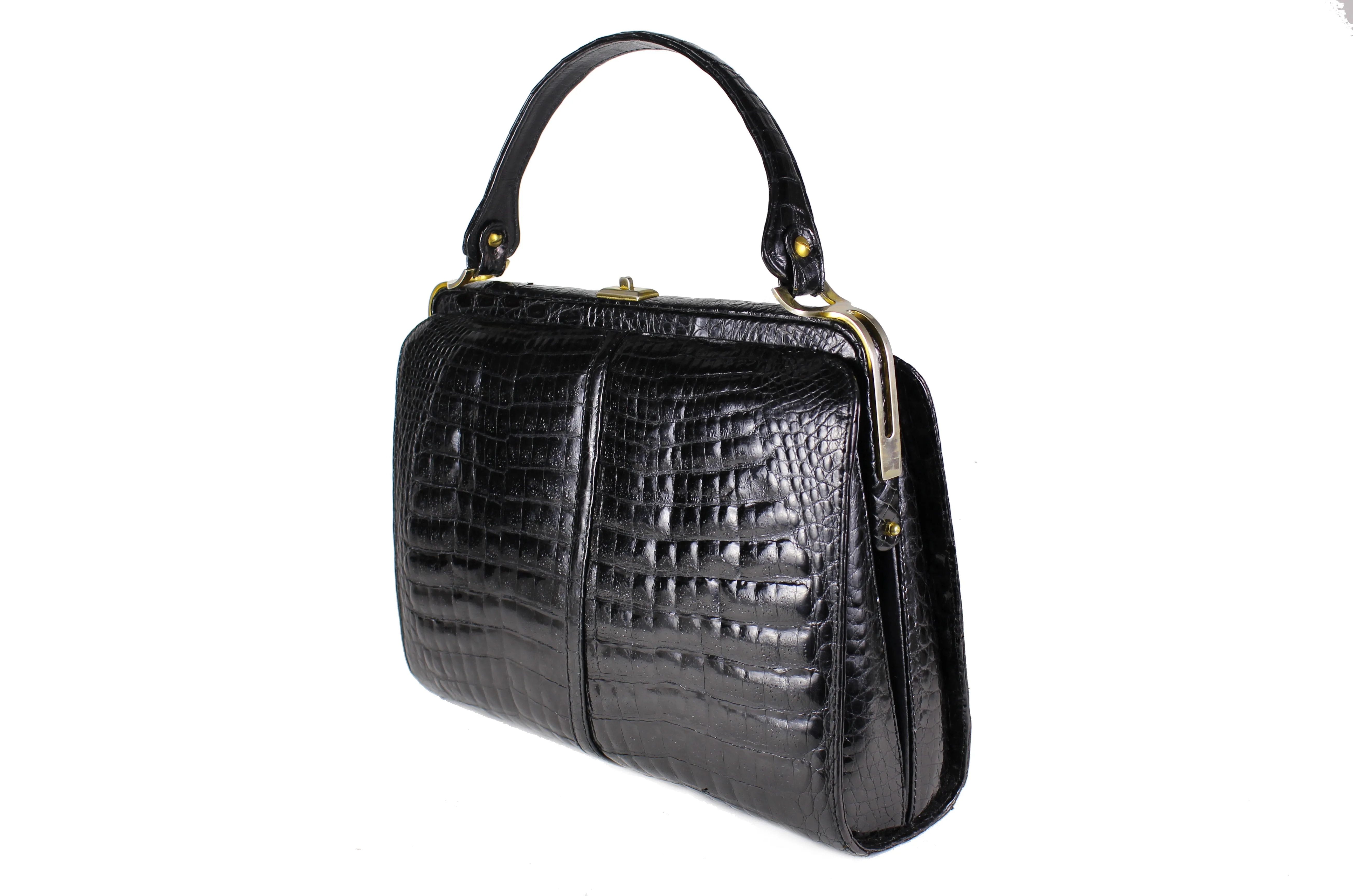 Black large "sauvage" crocodile bag