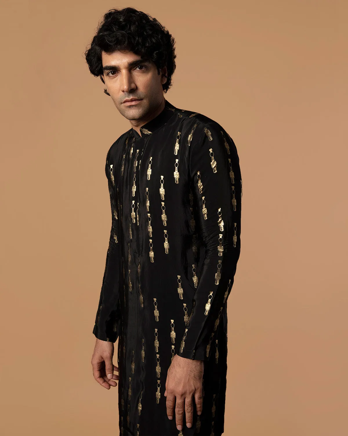 Black Tribal Pillar Kurta