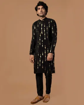 Black Tribal Pillar Kurta